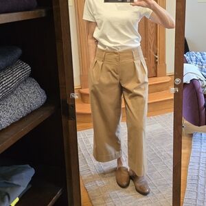 Banana Republic Khaki Cropped Mid-Rise Wide-Leg Pants | 2
